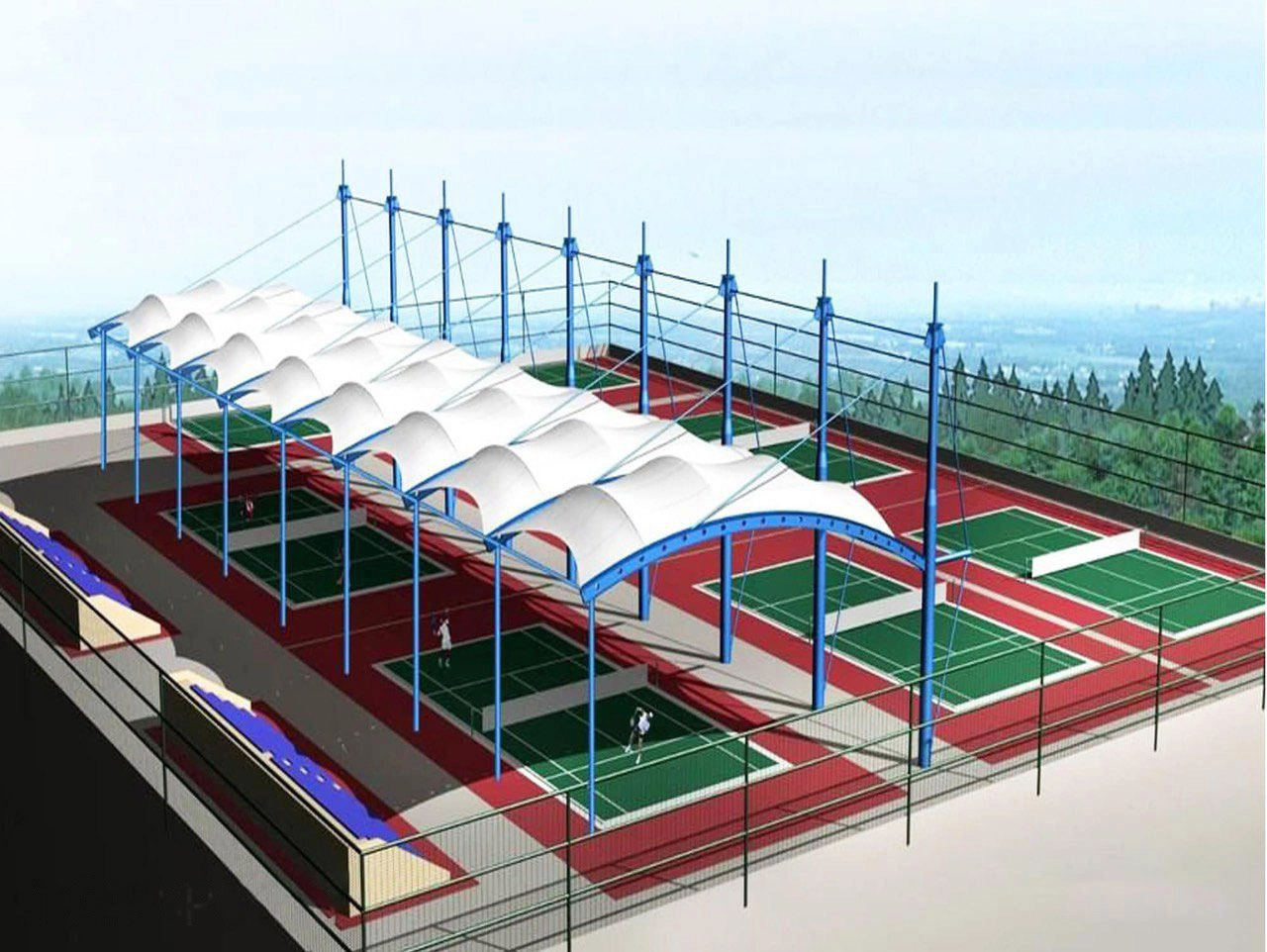 Mái Che Pickleball Dạng Lưới Căng Bạt Đa Sân